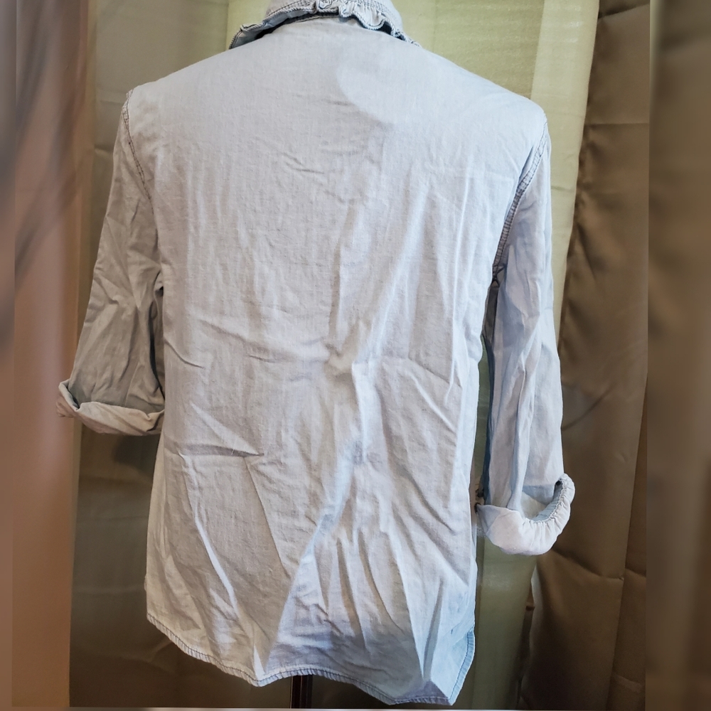 NWT Nasty Gal Chambray Ruffle Button Down - Picture 5 of 7